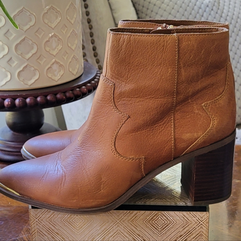 Franco Sarto Tan Brown Leather Ankle Boots